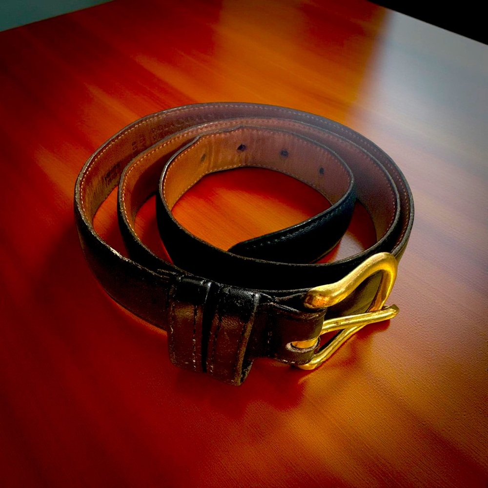 Vintage Coach Black Leather Men's Belt SZ 38  One Inch wide  #6600 Brass Buckle! - Picture 2 of 12